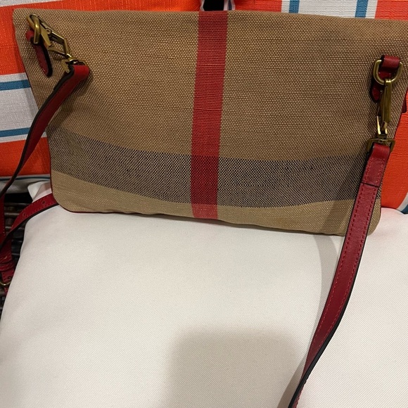 Burberry Beige/Red House Check Canvas and Leather Fold Over Crossbody Bag - Picture 4 of 13